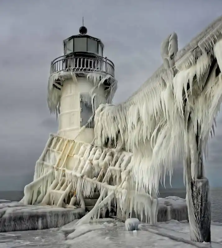 un faro ghiacciato nel michigan