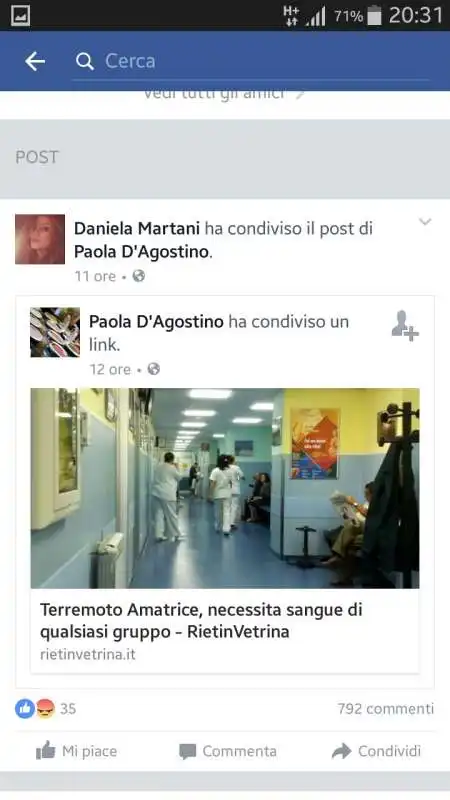 DANIELA MARTANI DICE DI AVER PUBBLICATO LA RICHIESTA DI SANGUE