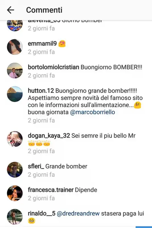 i commenti di hutton ai post di marco borriello