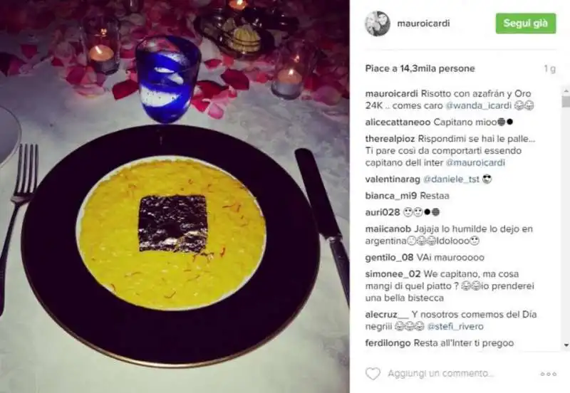 ICARDI E LA FOTO CON IL RISOTTO 24 CARATI