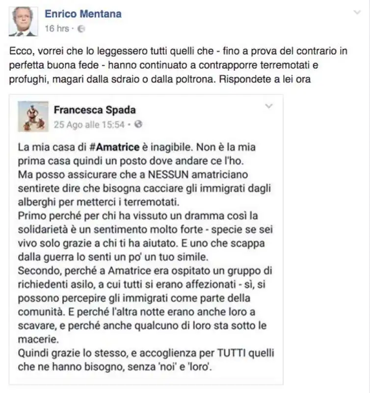 mentana su immigrati e terremoto