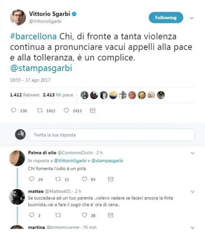 ATTENTATO A BARCELLONA - IL TWEET DI VITTORIO SGARBI