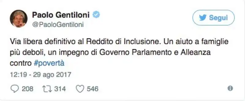 GENTILONI REDDITO INCLUSIONE