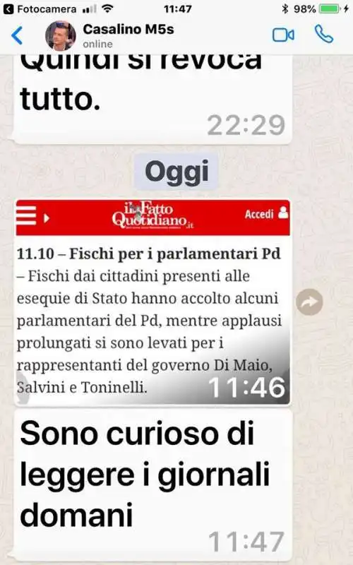 MESSAGGIO DI ROCCO CASALINO PUBBLICATO DA MICHELE ANZALDI