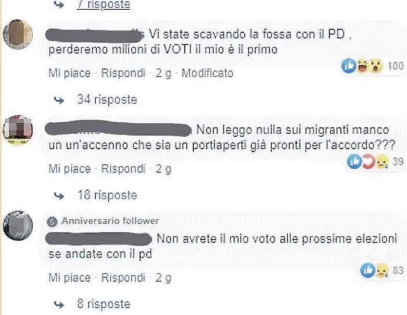 commenti contro il pd sulla pagina facebook del movimento 5 stelle 1