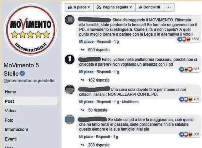 commenti contro il pd sulla pagina facebook del movimento 5 stelle 4