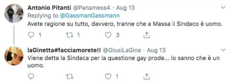 i tweet in cui si ricorda a gassmann che il sindaco e' uomo 10