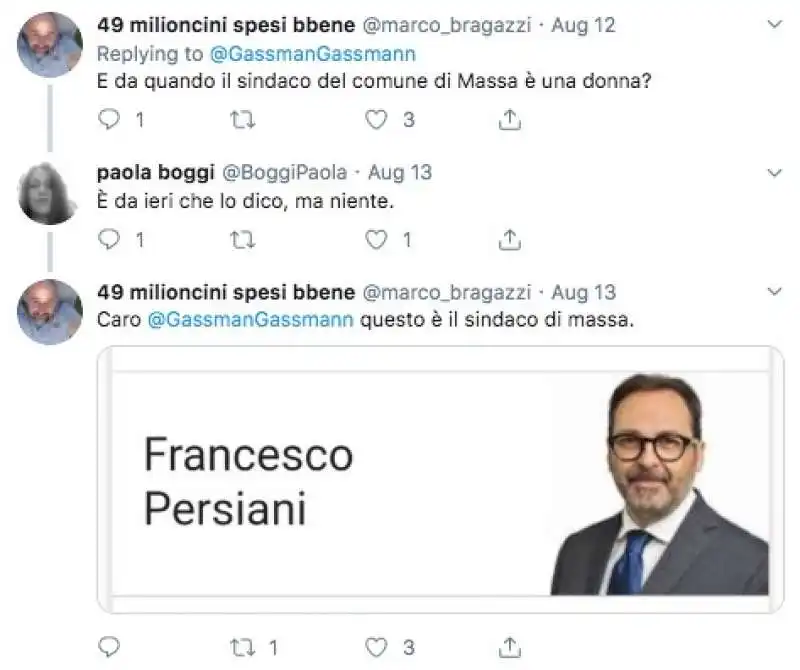 i tweet in cui si ricorda a gassmann che il sindaco e' uomo 11