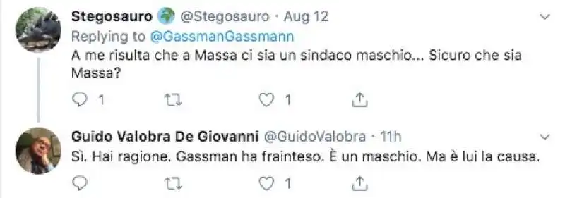 i tweet in cui si ricorda a gassmann che il sindaco e' uomo 12