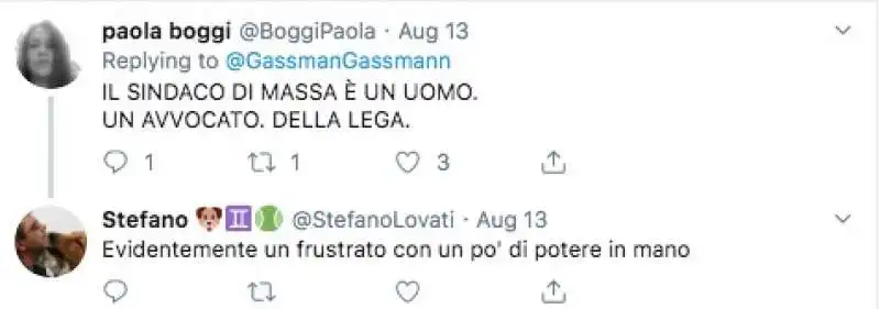 i tweet in cui si ricorda a gassmann che il sindaco e' uomo 14