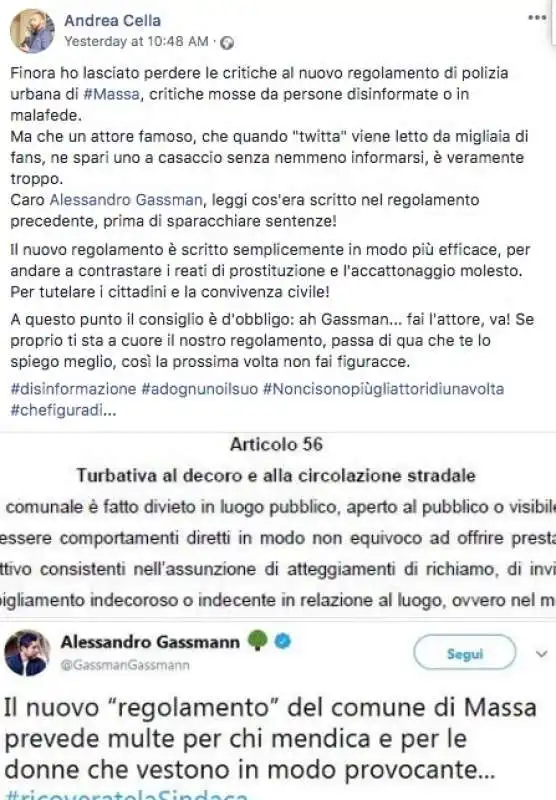 i tweet in cui si ricorda a gassmann che il sindaco e' uomo 15