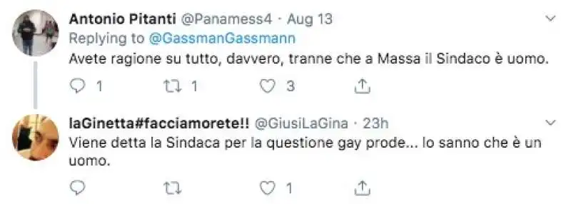 i tweet in cui si ricorda a gassmann che il sindaco e' uomo 9