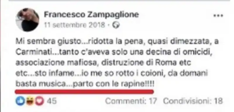 IL POST DI FEDERICO ZAMPAGLIONE SULLA RIDUZIONE DI PENA A MASSIMO CARMINATI