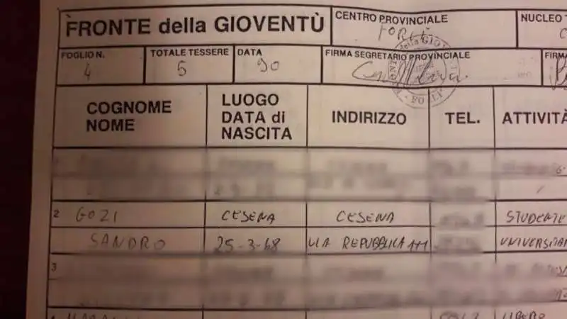 TESSERA DEL MOVIMENTO SOCIALE ITALIANO DI SANDRO GOZI  