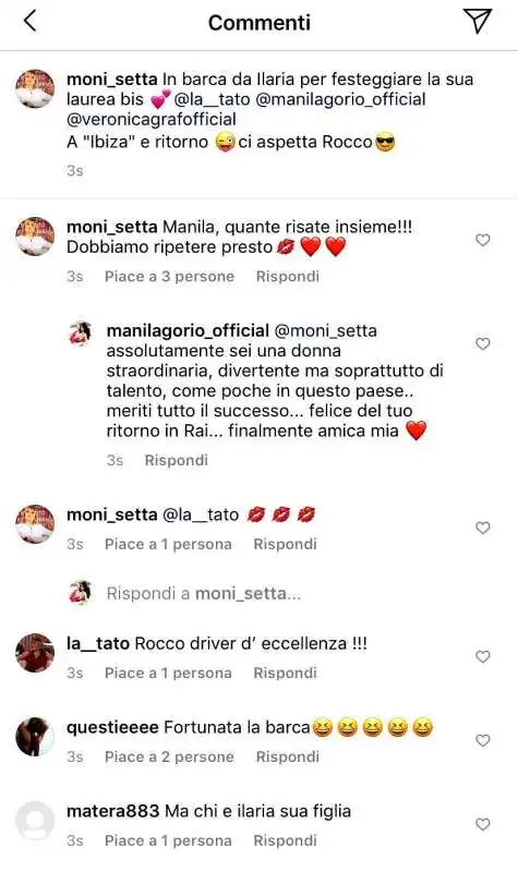 LO SCAMBIO SU INSTAGRAM TRA MONICA SETTA E MANILA GORIO