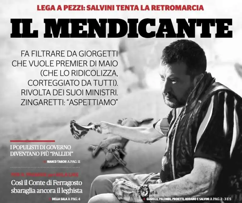 PRIMA PAGINA DEL FATTO CON SALVINI MENDICANTE