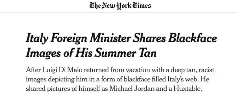 ARTICOLO DEL NEW YORK TIMES SU DI MAIO E LA BLACKFACE