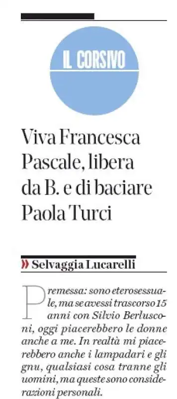 articolo di selvaggia lucarelli su francesca pascale e paola turci