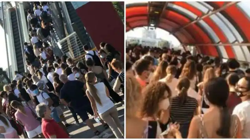 assembramenti per il test d'ingresso a  medicina alla fiera di roma