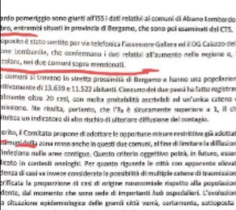 verbale del comitato tecnico scientifico sulla zona rossa ad alzano e nembro