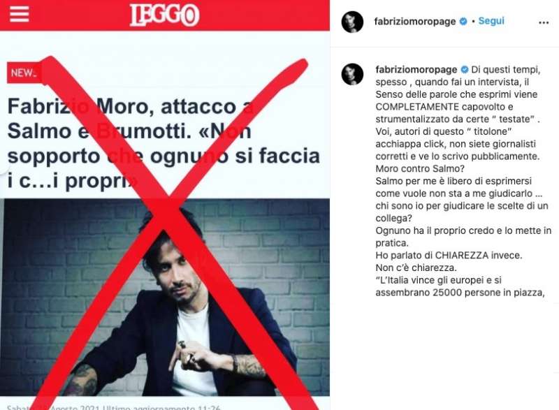 FABRIZIO MORO CONTRO LEGGO SU INSTAGRAM