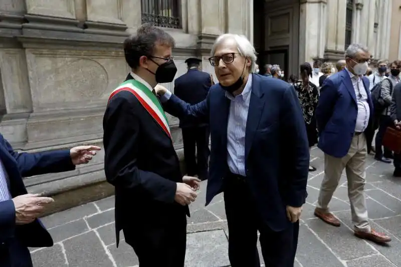 filippo del corno e vittorio sgarbi  funerali di roberto calasso   foto ansa:mourad balti touati