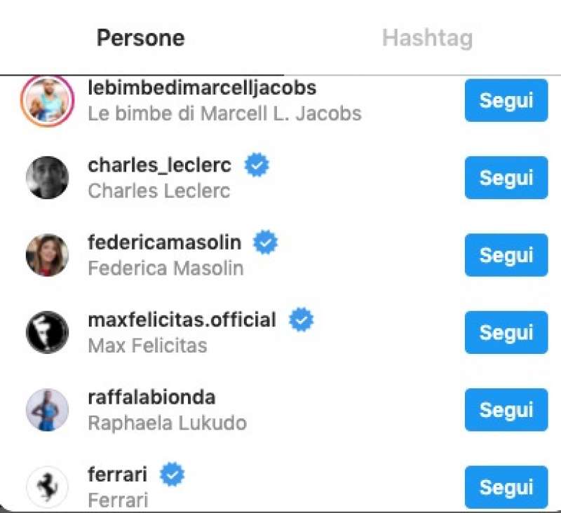 gli account seguiti su instagram da marcell jacobs 1