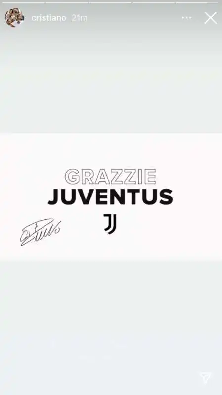 GRAZZIE JUVENTUS - CRISTIANO RONALDO SU INSTAGRAM