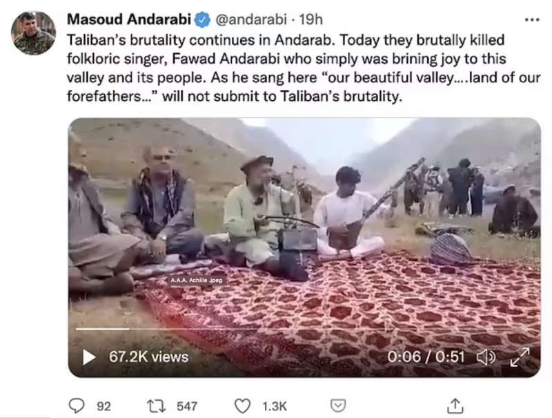 i talebani uccidono il cantante folk fawad andarabi tweet dell ex ministro degli interni masoud andarabi