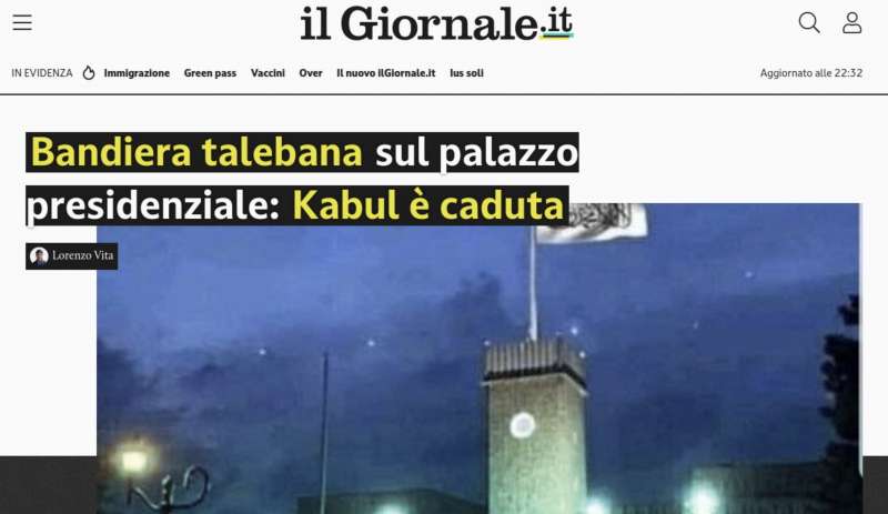 il giornale pubblica la foto fake della bandiera talebana a kabul