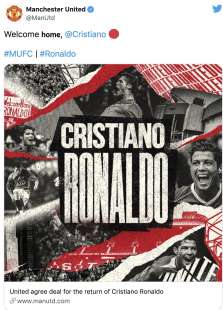 IL TWEET DEL MANCHESTER UNITED PER IL RITORNO DI CRISTIANO RONALDO