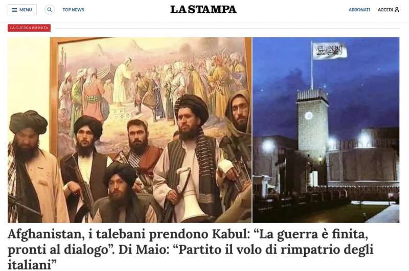 la stampa e la foto fake della bandiera talebana a kabul