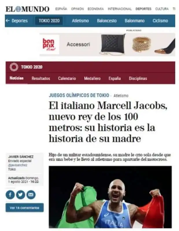 la vittoria di marcell jacobs nei 100m nei media stranieri    el mundo