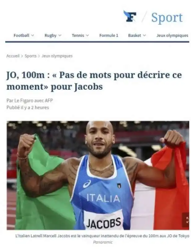 la vittoria di marcell jacobs nei 100m nei media stranieri  le figaro 