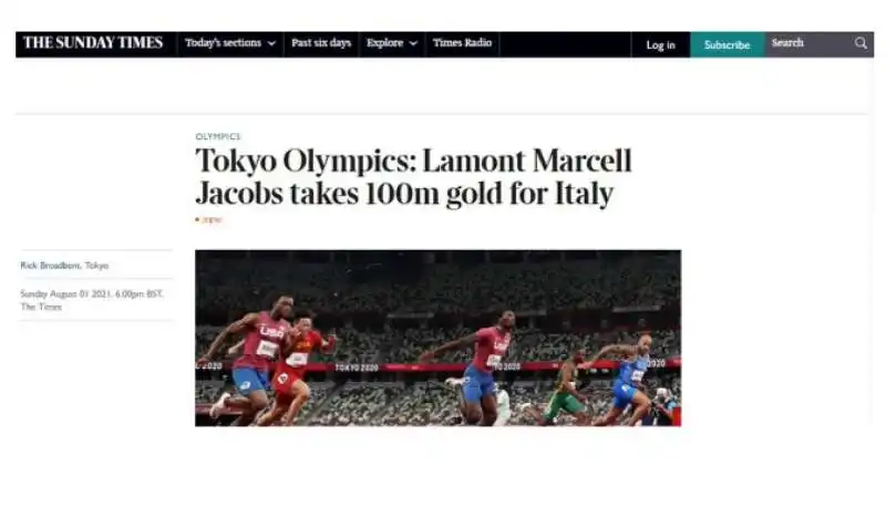 la vittoria di marcell jacobs nei 100m nei media stranieri  sunday times 