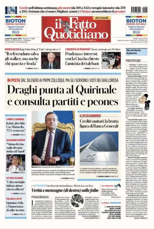 PRIMA PAGINA IL FATTO QUOTIDIANO - 30 AGOSTO 2021