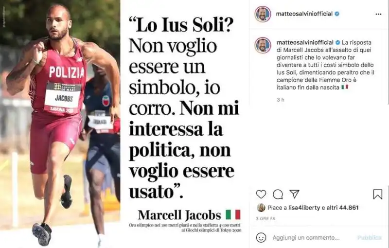 SALVINI USA JACOBS SUI SUOI SOCIAL