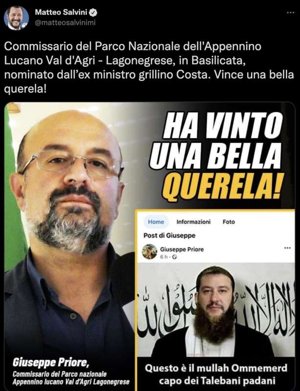 tweet di salvini contro giuseppe priore