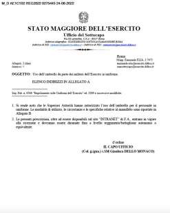 disposizione dello Stato Maggiore dell’Esercito sugli ombrelli 1