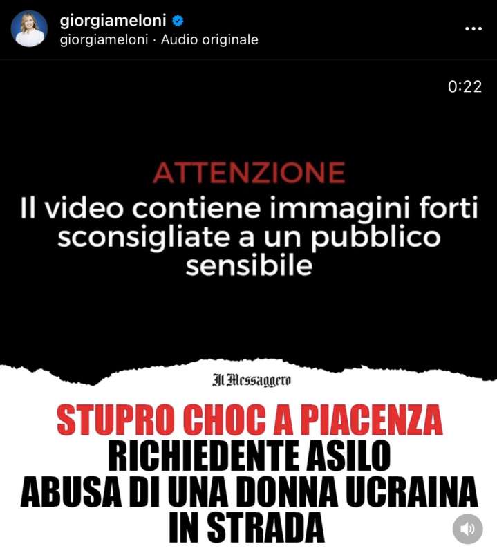 GIORGIA MELONI PUBBLICA IL VIDEO DELLO STUPRO A PIACENZA