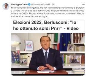 GIUSEPPE CONTE SMENTISCE BERLUSCONI CHE RIVENDICAVA IL MERITO DI AVER OTTENUTO I SOLDI DEL PNRR