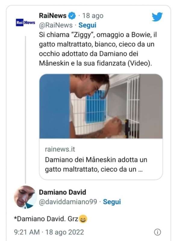 il commento di damiano dei maneskin