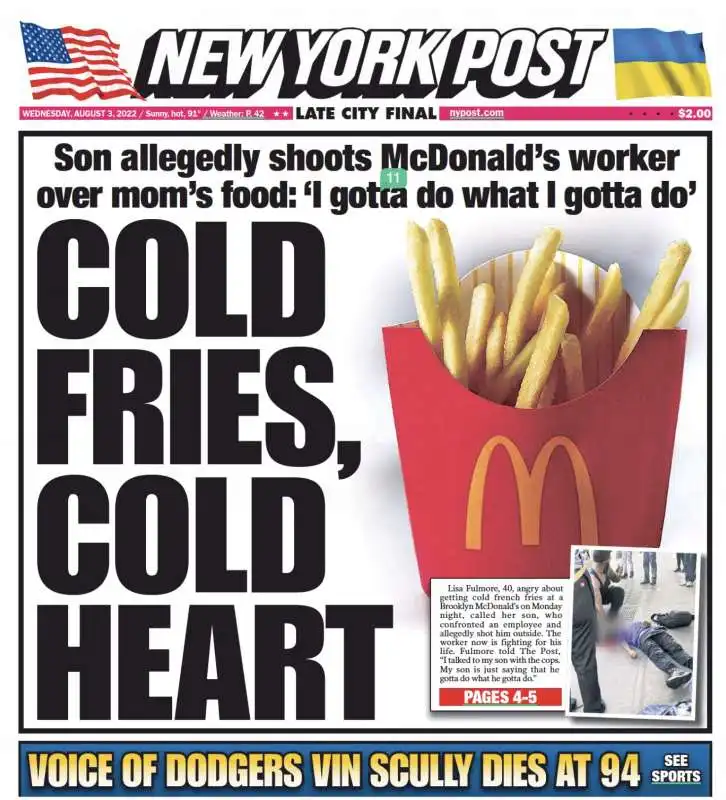 la prima del new york post sull aggressione al mcdonalds