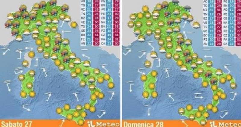 previsioni meteo 27 e 28 ottobre