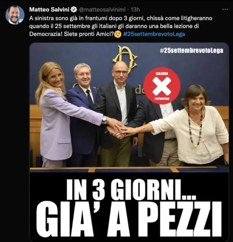 TWEET DI SALVINI CONTRO IL PD