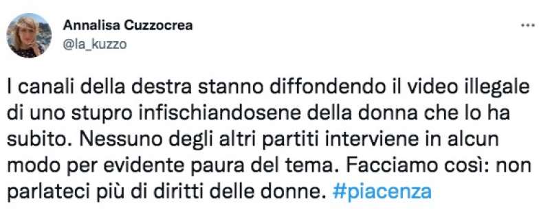 tweet sullo stupro di piacenza