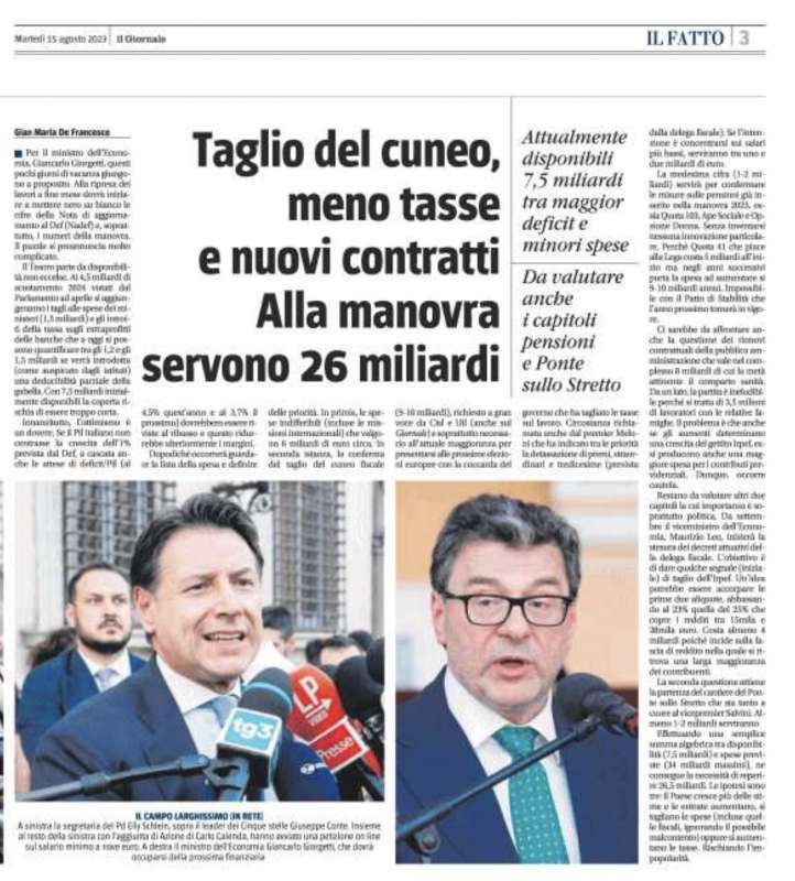 ARTICOLO DEL GIORNALE SULLA MANOVRA - 15 AGOSTO 2023