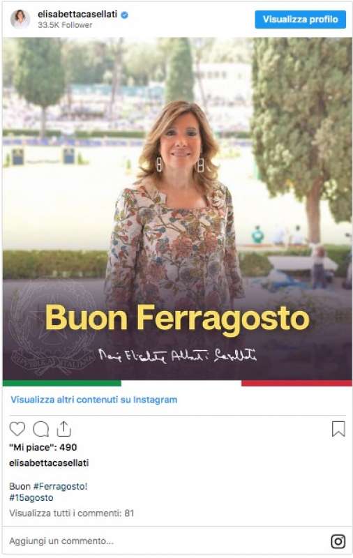 elisabetta casellati post di ferragosto 2023