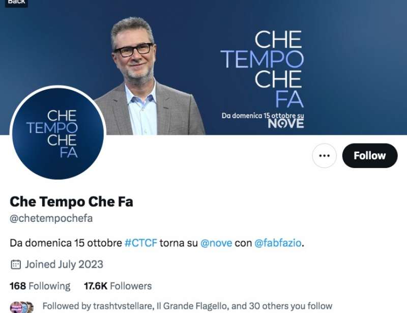 fabio fazio e il nuovo account twitter di che tempo che fa