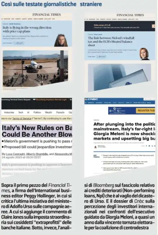 FINANCIAL TIMES, BLOOMBERG E CNBC CONTRO GIORGIA MELONI